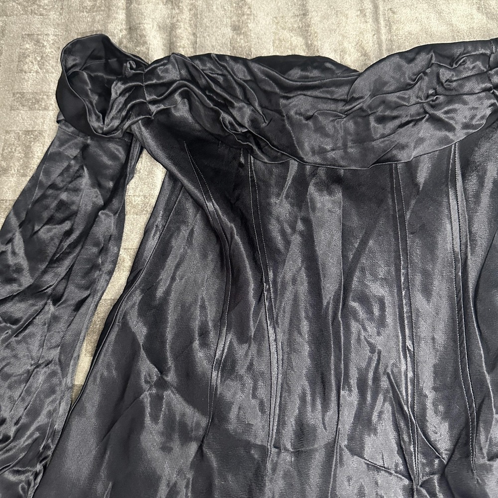 Meshki Black Satin Off-Shoulder Mini Dress - Picture 4 of 15